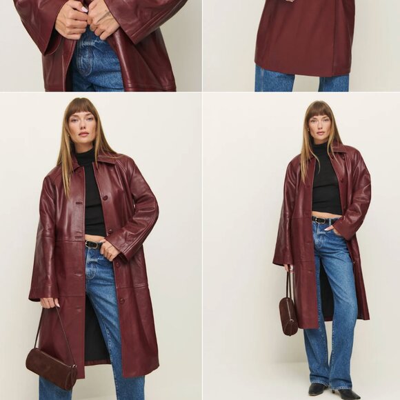 NWT Reformation Veda Beck Red Leather Trench, size XXS - Picture 1 of 8